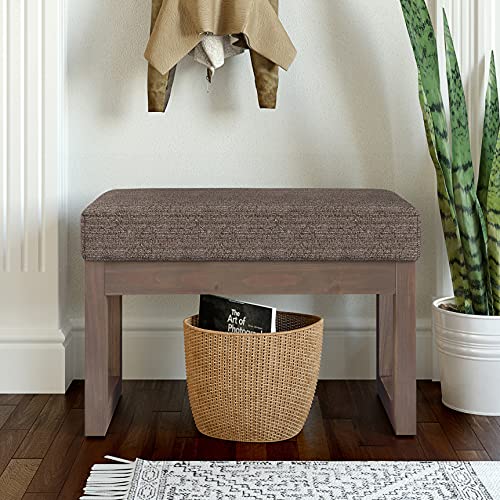 SIMPLIHOME Milltown 27" Wide Tweed Rectangle Ottoman in Mink Brown | Contemporary upholstered ottoman with a cushioned seat, perfect for bedroom seating; footstool, footrest or bench. - color: Mink Brown, style: Small Ottoman Bench