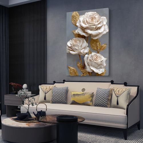 Modern Wall Art Prints Elegant White Rose Gold Accent Canvas Wall Art Decor For Living Room White Flower Wall Decor Pictures For Bedroom Entryway Artwork For Walls Aesthetic Home Wall Decoration 24" X 36" - color: LAI-13C, size: 36"L x 24"W