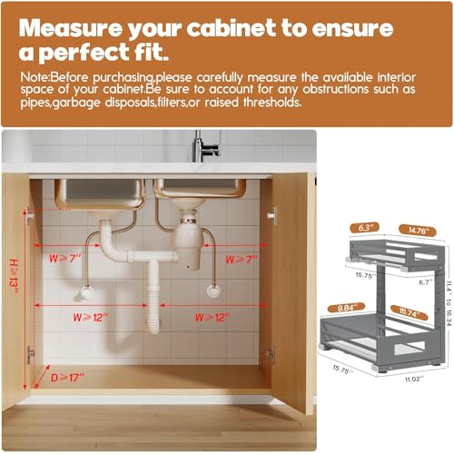 2-Pack Under Sink Organizers and Storage,2-Tier L Shape Pull Out Cabinet Organizer With Round Tube Slide Rails,Hight Adjustable Slide Out Drawers for Kitchen&Bathroom,Multi-Purpose Storage Shelf-Gray - color: Gray, size: 2 Pack-15.7"Dx11.4"-16.34"H