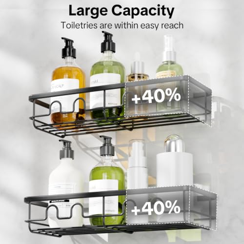 Adhesive Shower Caddy, Large Capacity Shower Racks for Inside Shower, No Drill Bathroom Shower Organizer and Storage, 2 Pack Black Bathroom Shelves, Home Decor Rv Accessories, Apartment - color: Black