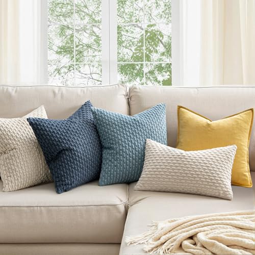 MIULEE Decorative Throw Pillow Covers 16x16 Cream White Textured Corduroy | Pack of 2 Striped Pillow Covers Modern Farmhouse Home Decor for Couch Bed Sofa Living Room - color: Cream White, size: 16" x 16" (Pack of 2)