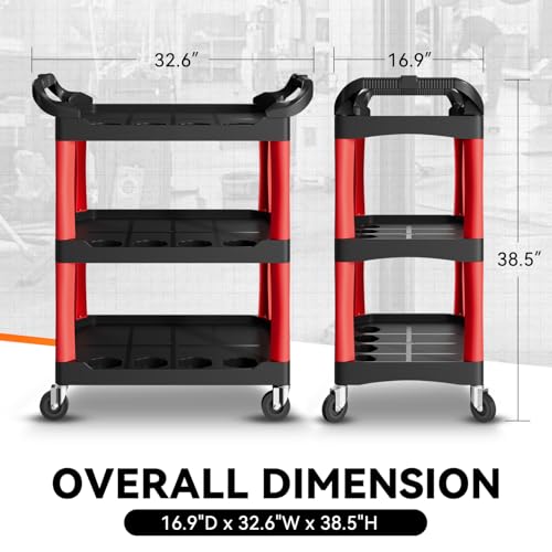 Auto Dynasty 3-Tier Rolling Cart with Cup Holders, 120kg Capacity, Black | 120 Kg/260 Lbs Capacity, 3-Tier Storage w/Cup Holders, Rolling Wheels for Easy Mobility, for Home/Garage/Warehouse/Workshop - style: with Cup Holders