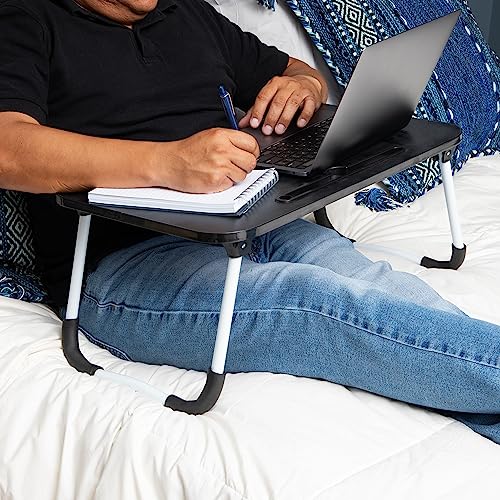 Mind Reader Lap Desk Laptop Stand with Folding Legs, Portable Bed Tray Table for Laptop, Breakfast, Reading, Crafts, MDF, Black - color: Black