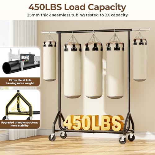 HYSEYY Heavy-Duty 450LBS Capacity Metal Clothes Rack,Rolling Clothing Rack with Wheels & Shelves, Portable Standing Wardrobe Rack for Hanging Clothes, Black (Black, L) - color: Small-Black