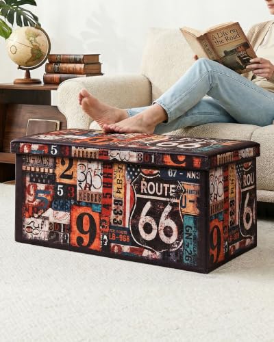 B FSOBEIIALEO Folding Storage Ottoman Bench with Faux Leather Footrest Seat, Coffee Table 30"x15"x15" - size: 30*15*15 inches