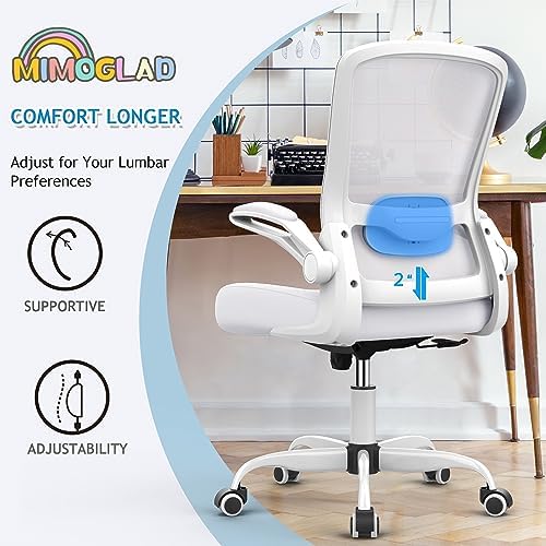 Mimoglad Ergonomic High Back Mesh Office Chair, Adjustable Lumbar Support, Thickened Seat Cushion - color: Ivory White