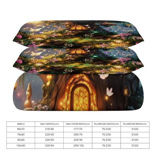 Enchanted Fairy Forest 3 Piece Reversible Bedding Set 102"x90",Double Sided Brushed Microfiber Duvet Cover Set with 2 Pillowcases Soft Breathable Comforter Cover for Home - color: Enchanted Fairy Forest, size: 102"x90"