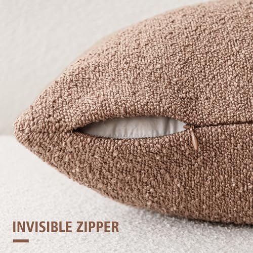 Foindtower Set of 2, Decorative Textured Boucle Throw Pillow Covers Accent Solid Pillow Cases Neutral Couch Cushion Case for Chair Sofa Bedroom Living Room Home Decor 16x16 Inch Dusty Orange Hazel - color: Hazel, size: 16" x 16" (Pack of 2)