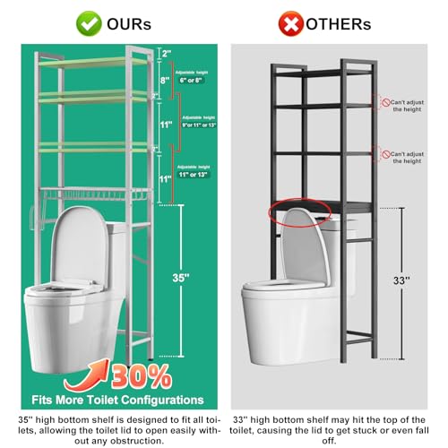 Kalrin Over-The-Toilet Storage Rack, 4-Tier Bathroom Organizer Shelf Over Toilet with Adjustable Shelf and Basket, Freestanding Space Saver Bathroom Shelves Above Toilet for Room (Avocado Green) - color: Whit- Green