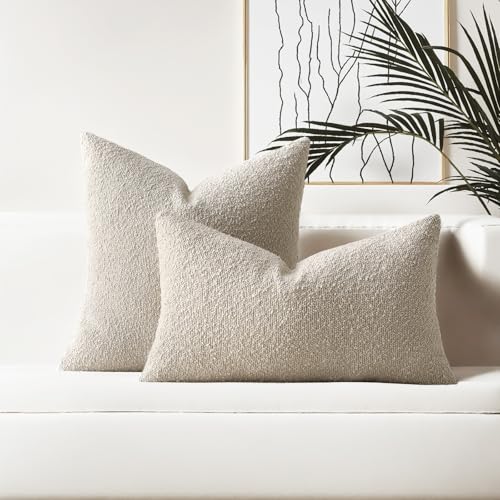 HAUSSY Pack of 2 Pillow Covers 18x18 Inch, Boucle Decorative Throw Pillows Soft Boho Neutral Cushion Covers Home Decor Modern Pillow Cases for Couch Living Room Sofa Bed, Beige (Covers Only) - color: Beige, size: 18" x 18" (Pack of 2)