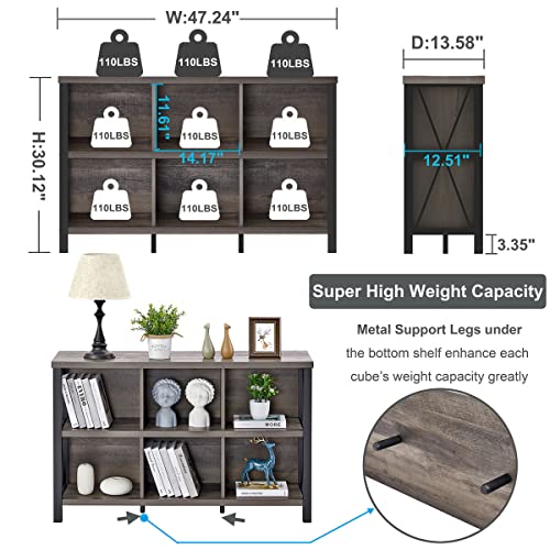 6 Cube Storage Organizer Book Shelf, 47 Inch Horizontal Bookshelf, Wood and Metal Cube Bookcase for Living Room, Home Office (Walnut Brown) - color: Walnut Brown, size: Without Drawer