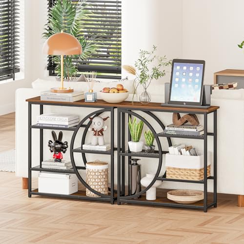Snughome Entryway Table, Narrow Console Table, Industrial Sofa Table with 5 Tier Storage Shelves, Entrance Table for Hallway, Behind The Couch, Living Room, Foyer - color: Rustic Brown, size: 29.5"W - Without Power Outlet