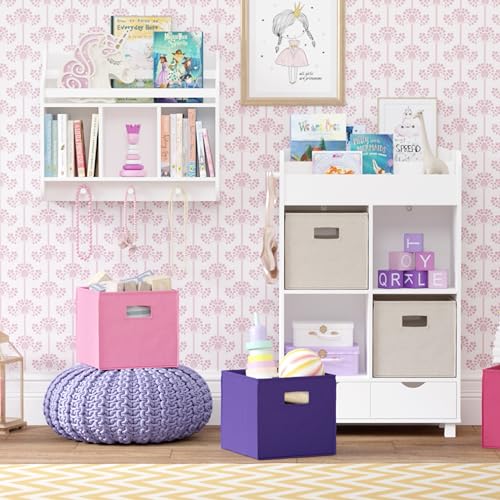 RiverRidge 접이식 보관함 - 25.4cm(10인치) 높이 핑크 큐브 2팩 | 패브릭 통, 보관 큐브 2개 세트, 컷아웃 핸들, 놀이방 옷장 오거나이저, 하단 보드 인서트가 있는 접이식 칸막이 - color: 핑크 25.4cm(10인치) 높이 통 2개