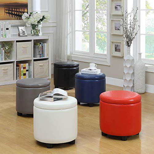 Designs4Comfort Round Accent Storage Ottoman with Reversible Tray Lid - color: Grey
