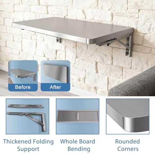 304 Stainless Steel Wall Mount Folding Table 16 20 24 28 32 36 40 43 47 51 59 71in Kitchen Storage Shelf Drop Down Heavy Duty Foldable Wall Mount Shelving for Kitchen Balcony(70x25cm/27.5x9.8in) - size: 70x25cm/27.5x9.8in