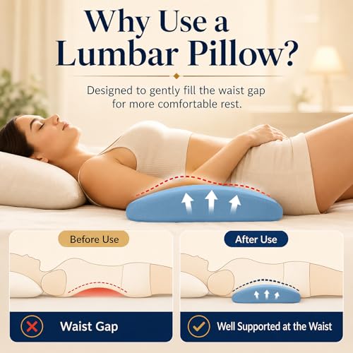 Lumbar Support Pillow for Bed Relief Back Pain: Lower Back Pillow for Sleeping - Memory Foam Waist Pillow - Cooling Back Bolster Pillow for Side, Back&Stomach Sleepers - Bed Rest Pillow for Car, Sofa - color: Navy Blue