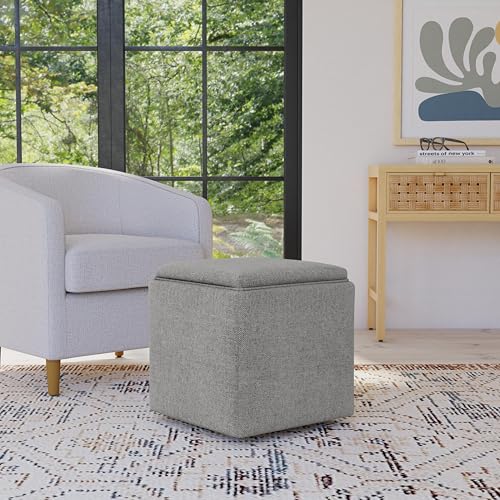 HomePop 17.5" Storage Ottoman with Tray Top - Grey Woven - color: Grey