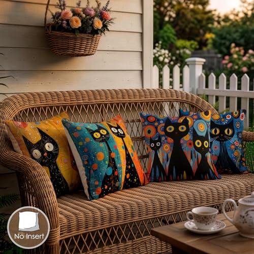 OBSEDE Abstract Black Cat Decorative Throw Pillow Covers 18 x 18 Set of 4 | Faux Linen, Hidden Zipper, Colorful Modern Artwork, Living Room Bedroom Decor, Cat Lover Gift Idea, Fade Resistant Print - color: Midnight Feline Abstract Art, size: 18" x 18" (Pa