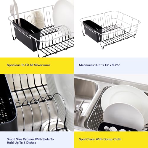 Sweet Home Collection 2 Piece Dish Drying Rack Set Drainer with Utensil Holder Simple Easy to Use Fits in Most Sinks, 14.5" x 13" x 5.25", Black - color: Black