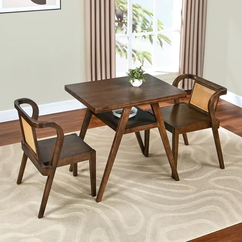 3-Piece Modern Dining Set with Stackable Dining Chairs, Solid Wood Square Table and Chair Breakfast Table Set for 2 Person, Space Saving Dinette for Dining Room, Kitchen, Living Room, Dark Walnut - color: Dark Walnut