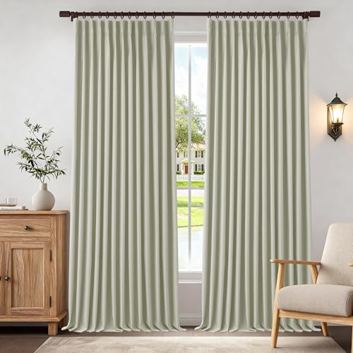 Double Pinch Pleated Curtains 102 Inches Long Total Blackout Linen Window Drapes 1 Panel for Bedroom Room Darkening and Thermal Curtains Beige 84" W x 102" L - color: Beige, size: 84"W x 102"L (Pack of 1)