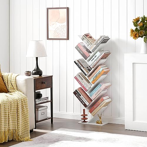 Hoctieon 10 Tier Tree Bookshelf, 10 Shelf Bookcase, Free Standing Tree Bookcase, Display Floor Standing Shelf for Books, Book Organizer Shelves for Home Office, Living Room, Bedroom, White - color: White, size: 10 Tier