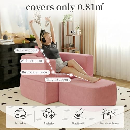 40" Pull Out Couch,2 in 1 Sleeper Sofa Bed,Convertible Sleeper Chair with Pillow Foldable Mattress with Back Support,Teddy Fleece,Pink - color: Pink