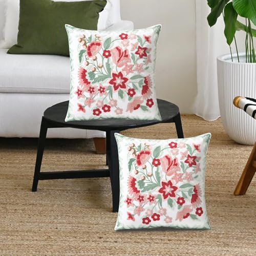 Set of 2 Embroidered Decorative Throw Pillow Covers Couch Square Pillowcases Cushion for Bedroom Sofa Farmhouse Decor 18x18 Inch (Angel Flower) - color: Angel Flower