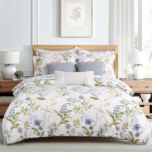 Levtex Home Viviana Blue Reversible Full/Queen Comforter Set (90x94in) with 2 Pillowcases (26x20in) - Floral - Blue, Green, Yellow, White - 100% Cotton Full/Queen Size Comforter Set - Soft, Pre-Washed - color: Blue, size: Comforter - Full/Queen