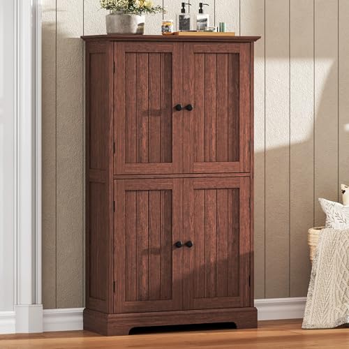ChooChoo Bathroom Floor Cabinet with Adjustable Shelves | Bathroom Storage Cabinet, 4 Doors, Freestanding Cupboard for Living Room, Kitchen Pantry, Walnut - color: Walnut, size: 11.81"D x 23.62"W x 43.31"H