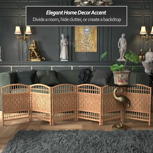 Red Lantern 2 ft. Short Fiber Weave Folding Screen - Natural - 6 Panels - color: Natural, size: 6 Panel