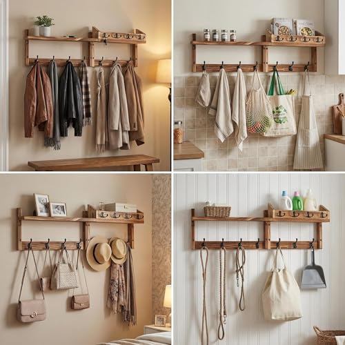 29" Coat Rack Wall Mount with Shelf, 4 in 1 Wall Mounted Coat and Key Hanger with 11 Hooks, Entryway Key Holder with Mail Holder for Living Room, Bedroom - size: 7 Hooks with shelf