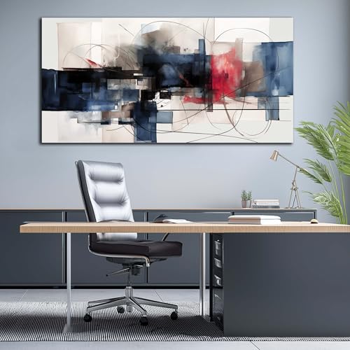 Fuwobriva Abstract Canvas Wall Art for Living Room Bedroom Office Large Wall Art Decor Abstract Wall Art Modern Black Red and Blue Geometry Painting Artwork 29"x58" - size: 29L" x 58W"
