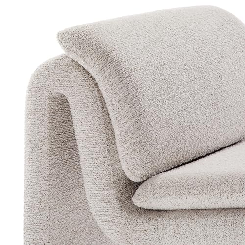 Modway Lume Curved Lounge Chair in Parchment Boucle Fabric – Modern Upholstered Armless Accent Chair with Padded Cushion - Unique Slipper Chair for Bedroom or Living Room - color: Parchment
