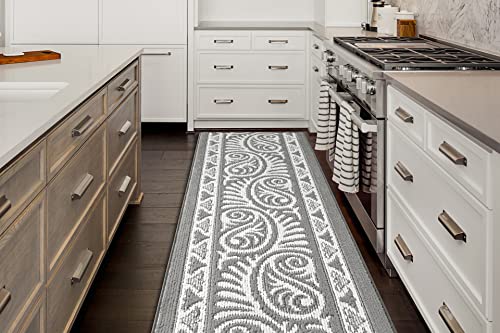 Southwestern Tribal Non-Slip Carpet Runner Rug for Long Narrow Hallways, Prevent Slippery Cold Floors, Mayan Grey, 25'' x 3' Doormat Size - color: Mayan / Grey, size: 2'1" x 3' (Rectangular)