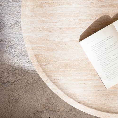 31.5'' Modern Round Drum Coffee Table for Living Room Office, Light Marble Texture, MDF Construction, Living Room Accent Side Table Center Table, No Need Assembly - color: Natural, size: 32in
