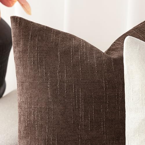 Foindtower Pack of 2 Soft Textured Chenille Throw Decorative Pillow Covers Square Accent Solid Cushion Cover Cozy Neutral Farmhouse Pillow Case for Couch Sofa Bedroom Living Room 16x16 Inch,Red Brown - color: Beaver Fur, size: 16" x 16" (Pack of 2)