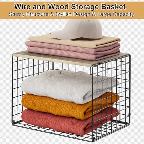 Widened & Heightened Closet Organizers And Storage Shelves With Top Board, Set of 3 Stackable Closet Shelf Organizer Storage Bin Basket For Clothes Sweaters,Space-saving, Sturdy,Wider Higher Size