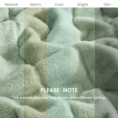 Cozy Bliss Deluxe Sheared Rabbit Faux Fur Throw Blanket, Soft Fuzzy High-Low Sculpted Plush Blanket for Couch, Cozy Home Accent, All Season Use, Green 50"x60" - color: Stripe - Green, size: Throw(50" x 60")