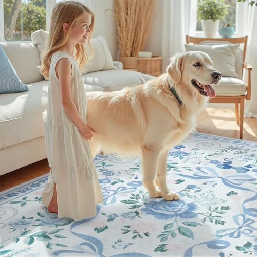 DCX floralbow-bluek Area Rugs3x5 - color: Blue, size: 3' x 5' (Rectangular)