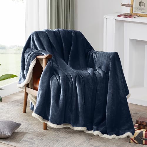 BEAUTEX Sherpa Fleece Throw Blankets Soft Fluffy Flannel Plush Cozy | Fuzzy Navy Cuddle Blanket for Couch, Bed, Sofa, Adults (50" x 60", Navy) - color: Navyblue, size: Throw-50"x60"