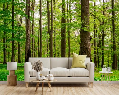 -Green Forest Landscapes Woodland Tree Fabric Wallpaper Living Room Bedroom Bathroom Jungle wall Mural- 137"x96"( not Peel and Stick) - color: Forest 01, size: 137" x 96"