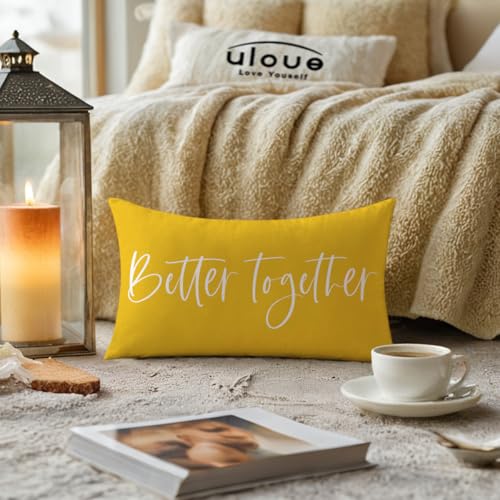 ULOVE LOVE YOURSELF Better Together Lumbar Throw Pillow Cover Romantic Couple Reversible Decorative Pillowcase12''x20'' Double-Sided Print Cushion Cover for Bed/Sofa (Yellow) - color: Yellow