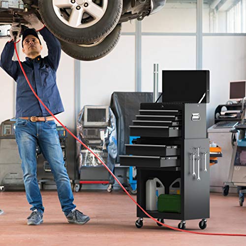 Goplus Rolling Tool Chest, 6-Drawer Tool Box Organizer w/Auto Locking System & Lockable Wheels & Sliding Drawers & Detachable Top, Tool Storage Cabinet for Garage Workshop (Black) … - color: Black, style: 6-Drawers