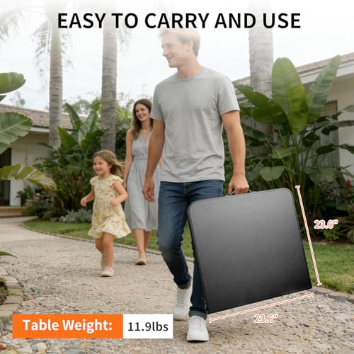 Folding Camping Table, Black Aluminum Frame,3-Position Adjustable Height,Lightweight Carry Handle, Portable for Travel, Camping Outdoor Use, 4FT x 2FT(Large), Black - size: 4 ft x 2 ft × 2.3 ft H