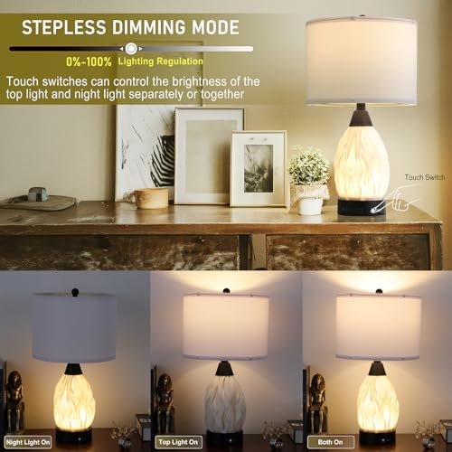 Serteaw 22''Touch Control Table Lamps Set of 2,Stepless Dimmable Bedside Lamps with USB Charging Ports, Black and Cream Living Room End Nightstand Table Lamps with Linen Lampshade, LED Bulbs Included - color: Black,beige
