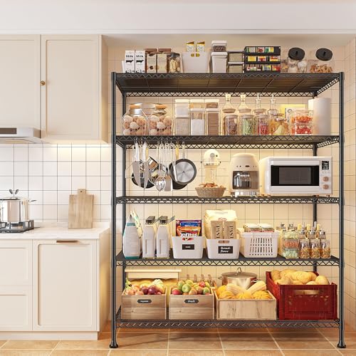 REIBII 5-Tier Storage Shelves, Space Saving&1000LBS Heavy Duty for Garage | Powder Coated Waterproof, Tool-Free, 45.8" W Freestanding Shelving, Rust-resistant Storage Shelves, Anti-Tipping, Adjustable - size: 5 Tier, 45.8" W x 71" H x 17.2" D
