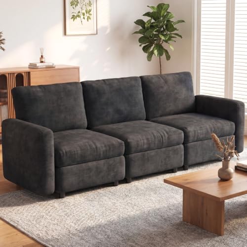 Guyii 90.15" Grey 3-Piece Sofa Set, Extra-Large 3-Seater Modular Sectional Sofa, Modern Convertible Sectional Couch for Living Room, Bedroom, Home - color: Grey, size: 3 Seat Sofa (No Ottoman)