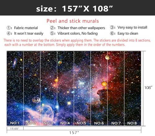 YIHWM-Peel and Stick Galaxy Wallpaper Universe Planet Starry Sky wall Mural | Tear-resistant,with a substantial feel;Will not be damaged during repositioning.Boy's Room,kids room wallpaper.XL-157"x108" - color: Yh12, size: 157"x108"
