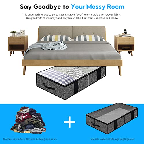 Onlyeasy Underbed Fabric Storage Bags Organizer with 4 Handles, 2 Zippers and Large Clear Window, for Clothes, Blankets, Bedding, Foldable with Sturdy Structure, 2 Pack, Linen-like Black, MXAUBBSS2P - color: Upgraded Firm Side Wall - Linen Like Black